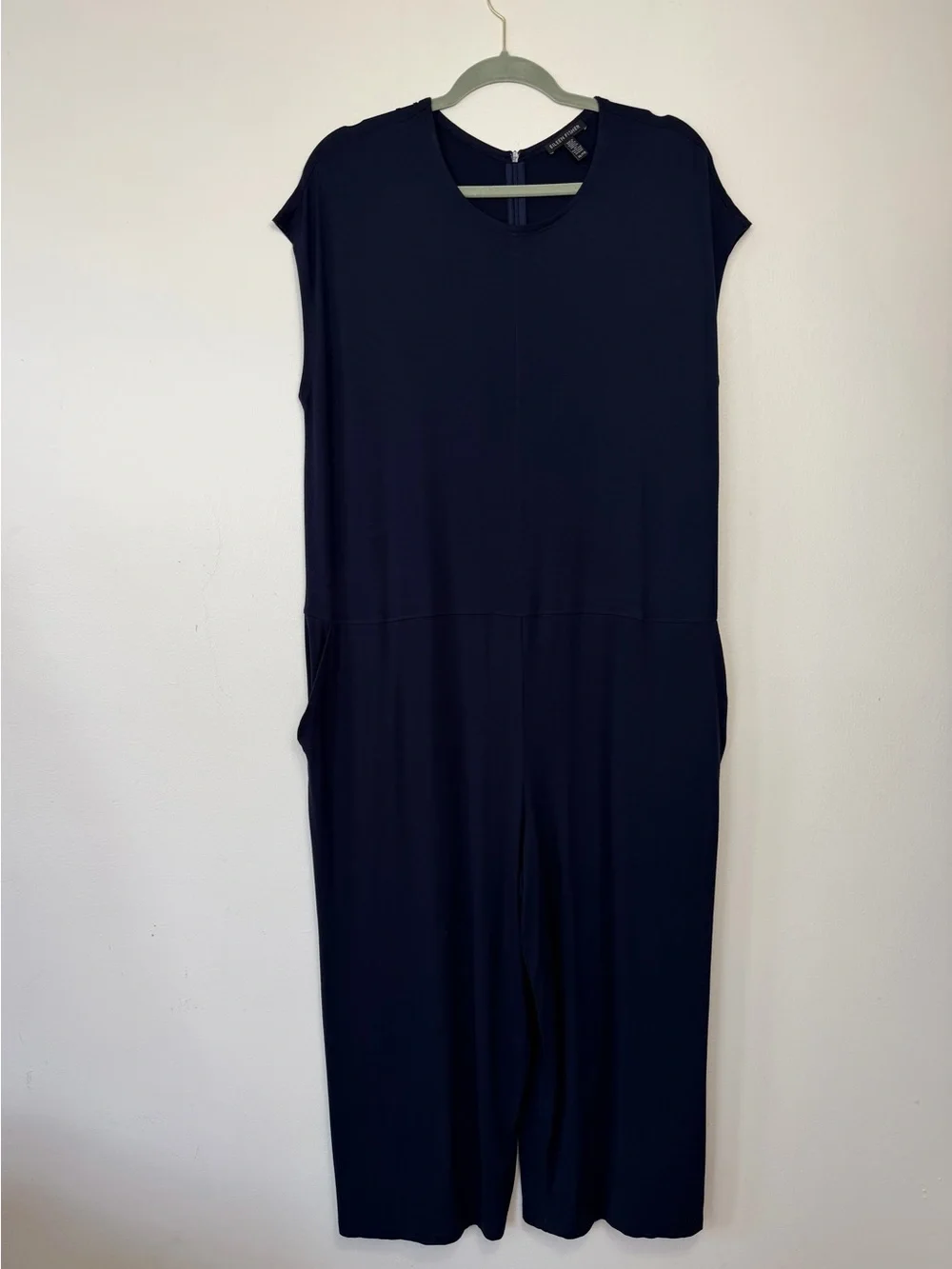 Eileen Fisher Navy Viscose Jersey Wide Leg Jumpsuit XL Made in USA